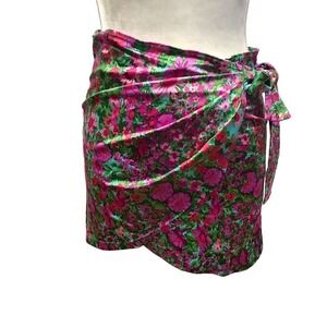 Ken Scott Floral Cover Up Wrap  Sz 44 Pink Green Sarong Italy Vintage Fashion